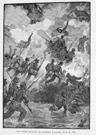 The Night Assault on Battery Wagner, July 18th 1863, engraved by C. H. Reed, illustration from 
